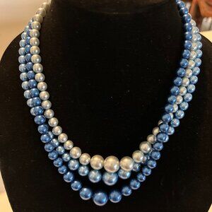 Vintage Faux Blue Pearl Necklace - 16 Inch